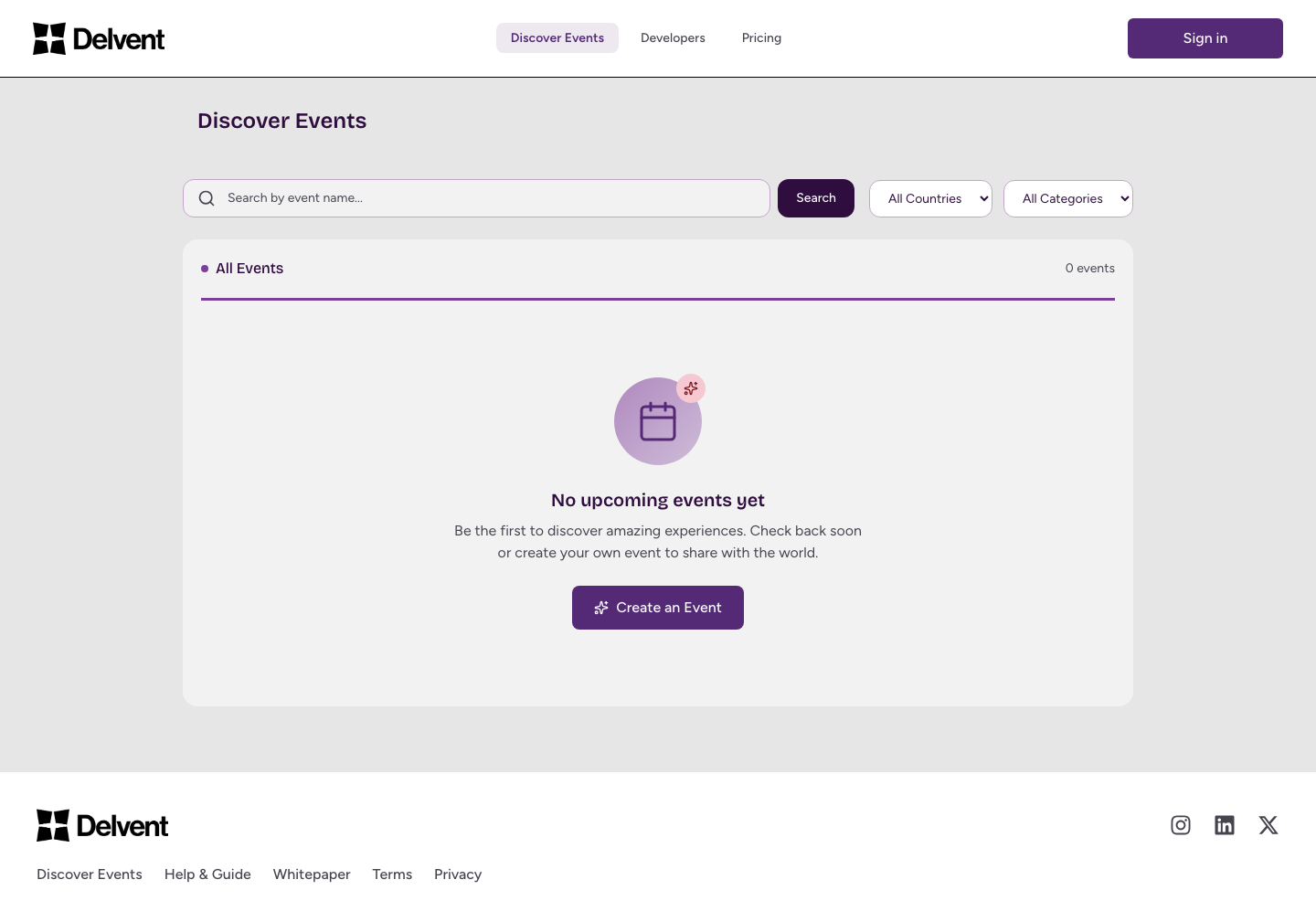 Event discovery page showing event cards